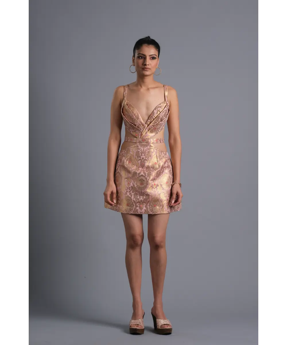 AASTHA SOOD - Carnation pink Brocade Dress